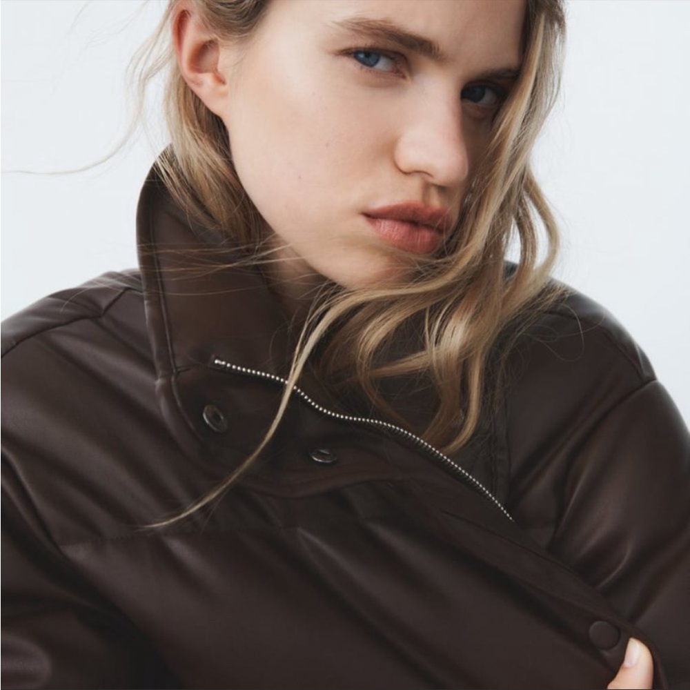 Burgundy/Brown FAUX LEATHER PUFFER - Picture 3 of 7